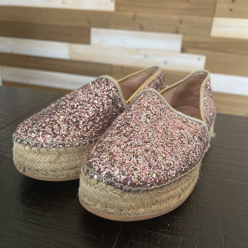 Kate Spade Linds Too Rose Gold Glitter Espadrille Pink SZ 8